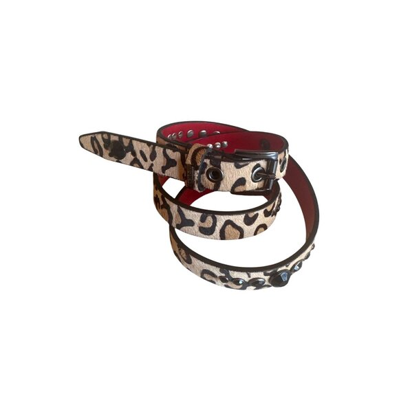 Gues Leopard Print Genuine Leather Belt Black Studded Accent Size S - Picture 1 of 6